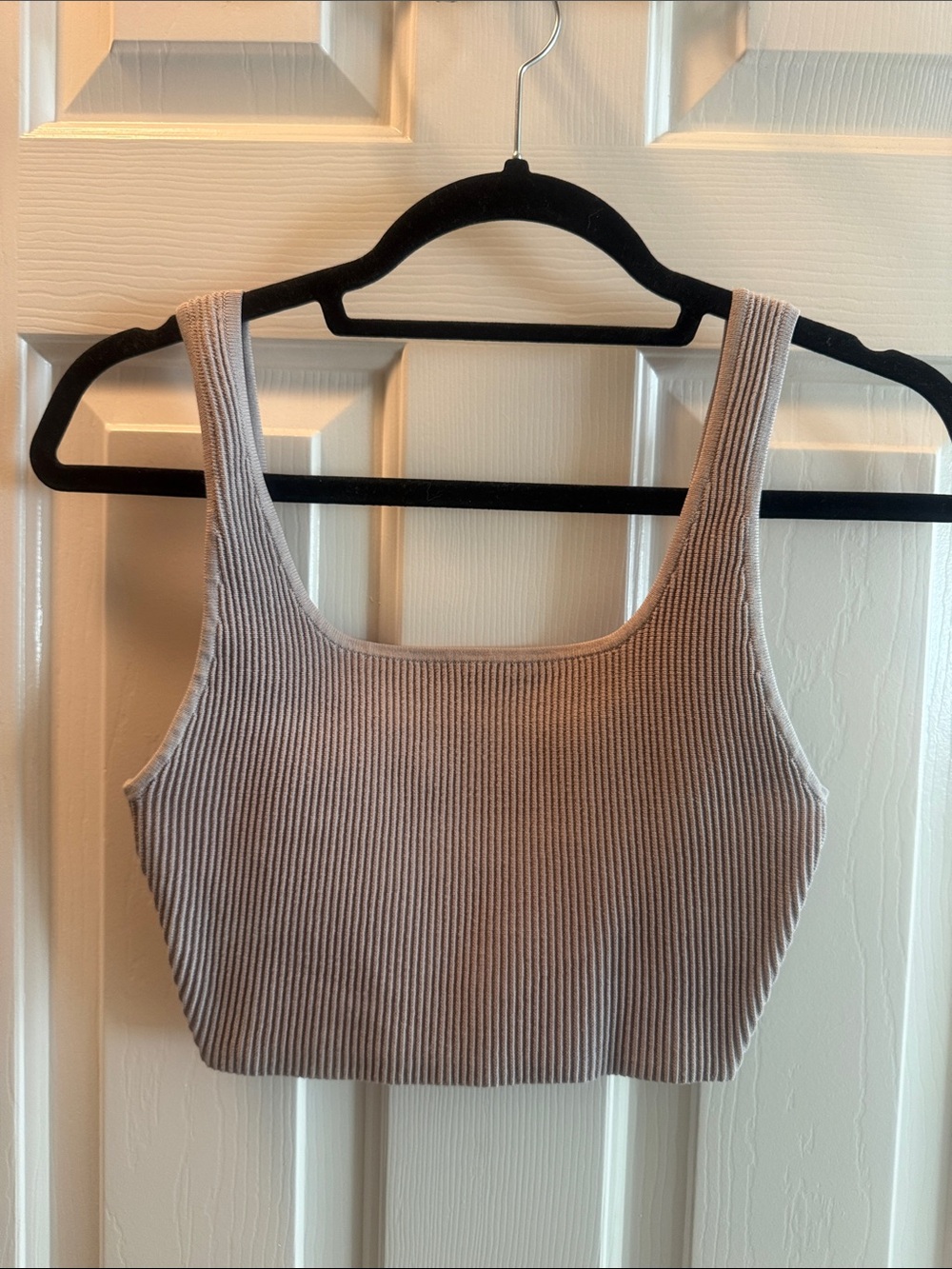 Aritzia Ribbed Square-Neck Crop Tank - Taupe